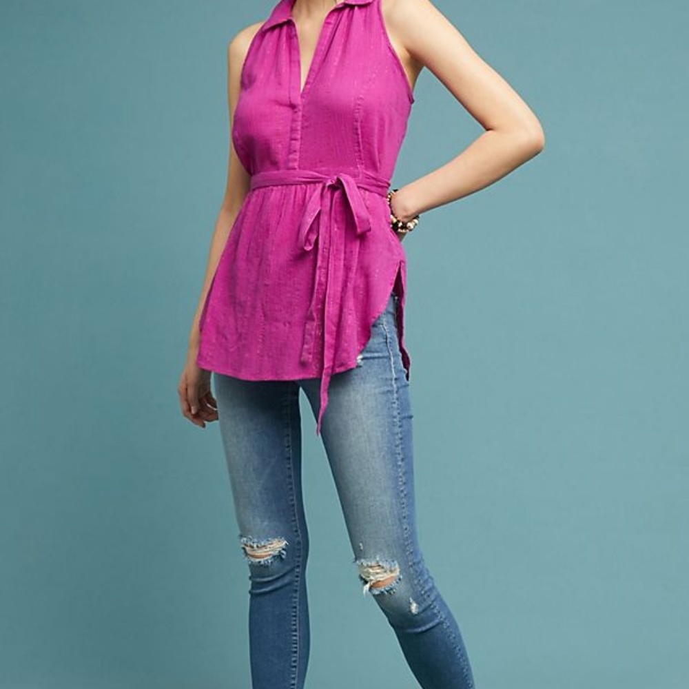 NWT Anthropologie Maeve Batavia Sleevelessβ Tunic Pink With Metallic